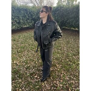 Vintage LA Roxx Black Leather Biker Jacket Moto Punk Rocker Size 40